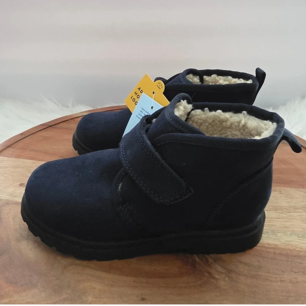 Cat & Jack Ankle Boots Toddler 10 Navy New Faux Fur Hook and Loop Magnus